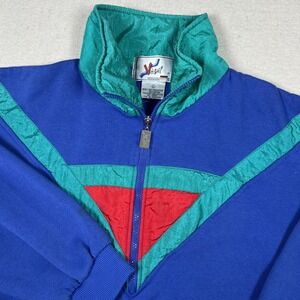 Vintage Vizor Nylon Sweatshirt Men L Blue Colorblock 1/4 Zip Fleece Pullover 80s